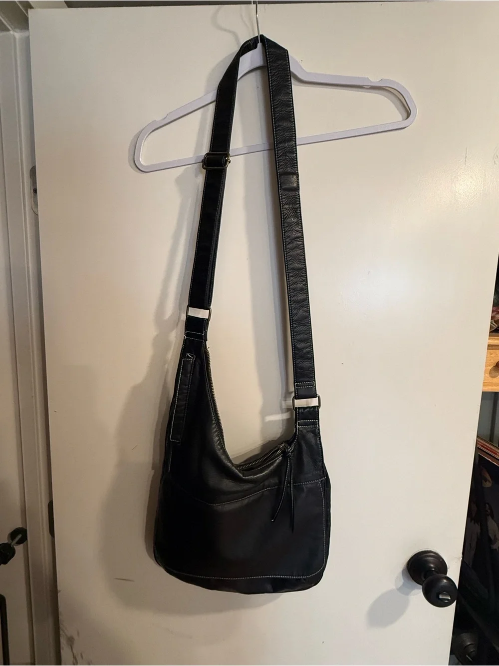 Soff Black Leather Shoulder/Crossbody Bag with Top Zip